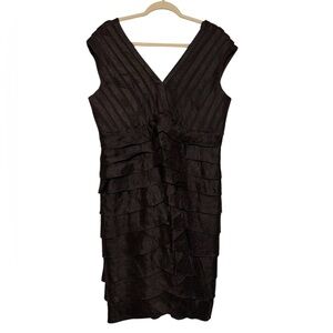 Xscape‎ Chocolate Brown Ruffle V-neck Formal Wedding Evening Dress Size 14W